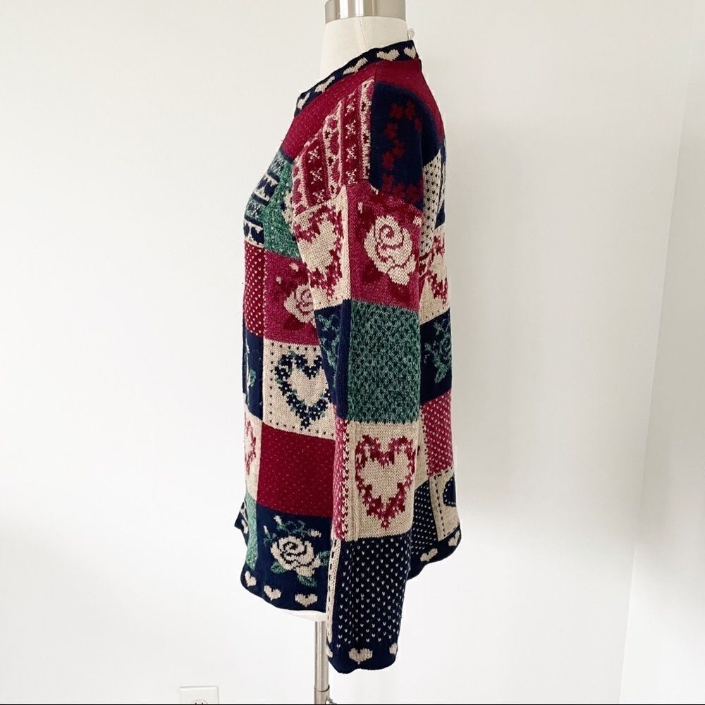 Vintage Crewneck Pullover Knit Sweater Floral Heart Patches Women Size XS Small - Picture 4 of 7